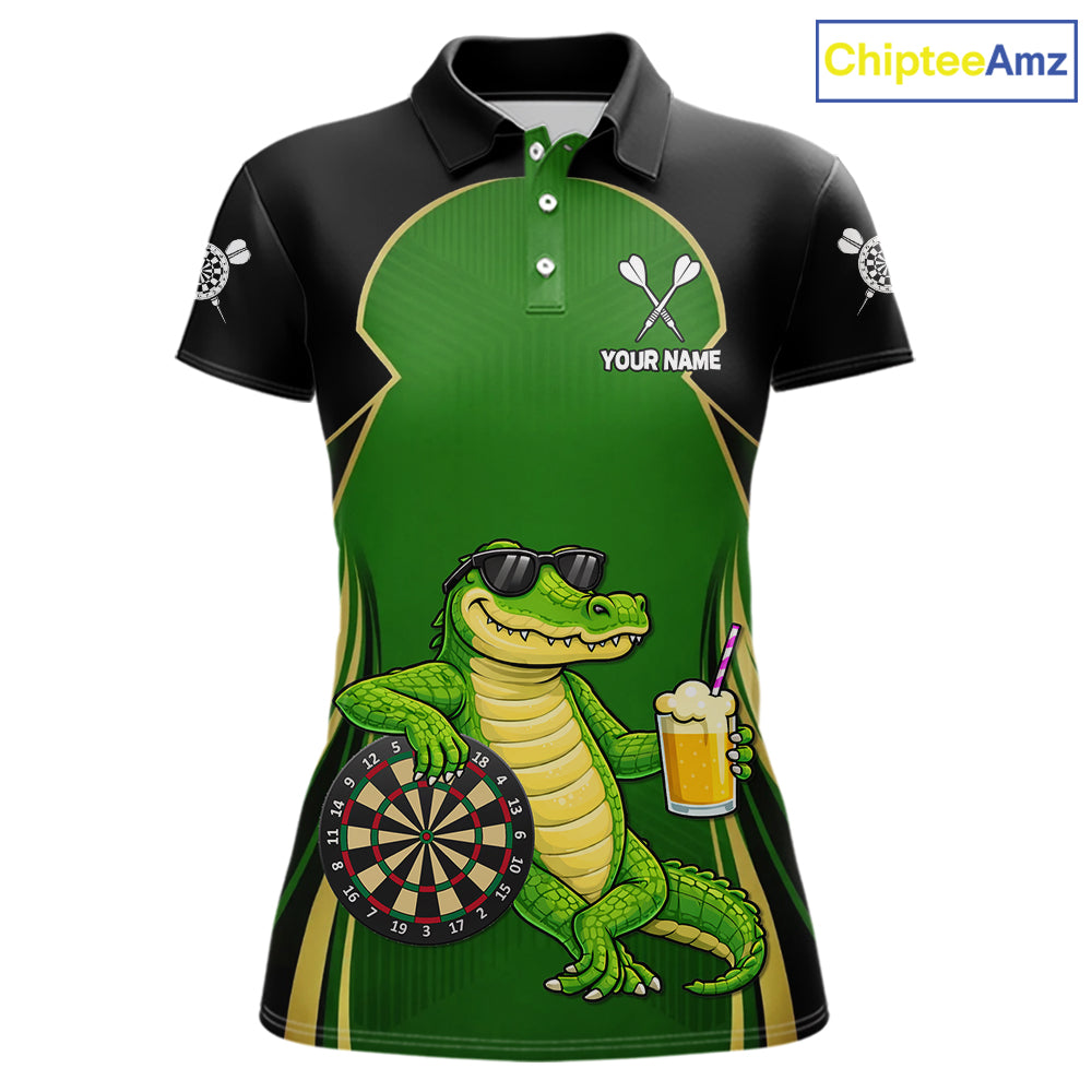 Funny Alligator And Beer Darts Shirt For Women Custom Darts Jersey Polo & 1/4 Zip, Darts Gifts TDM6144