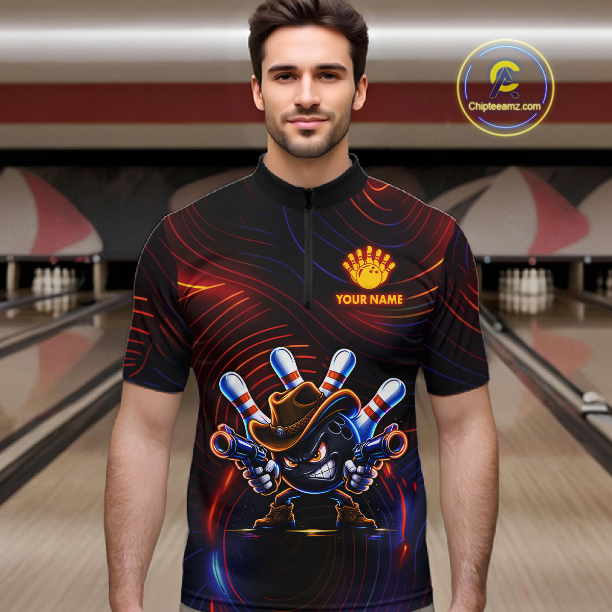 Funny Neon Bowling Jersey For Men Custom Bowling Shirt Polo & Quarter Zip, Bowling Team Outfit TDM6149