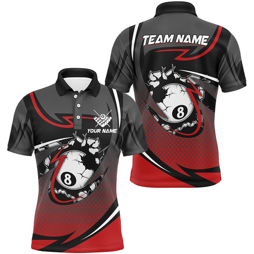 Funny 8 Ball Pool Red Billiard Jerseys For Men Custom Polo Shirts Team League Billiard Shirts TDM1501