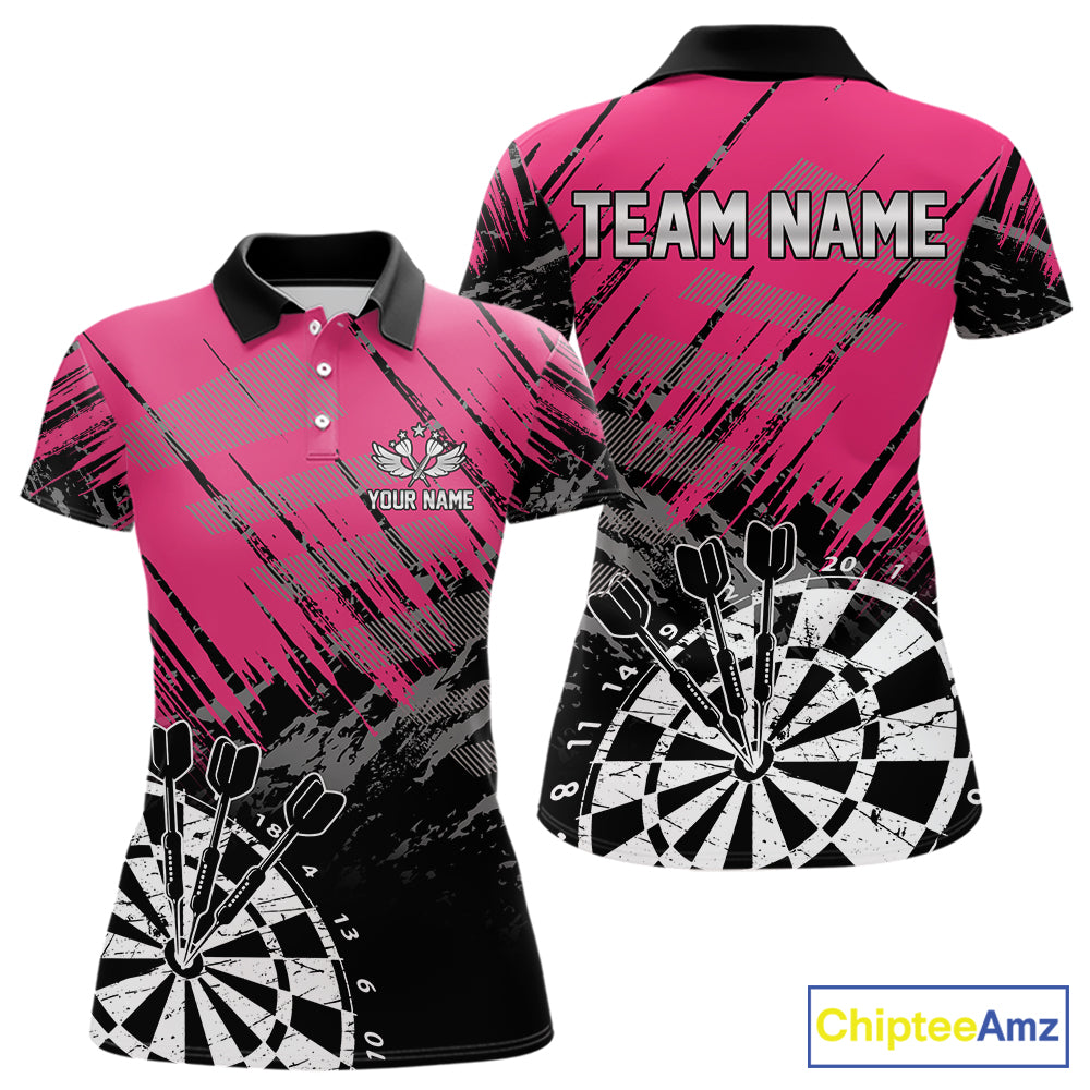 Pink Black Grunge Dart Shirts For Women Custom Dart Jersey With Pocket Option TDM6381