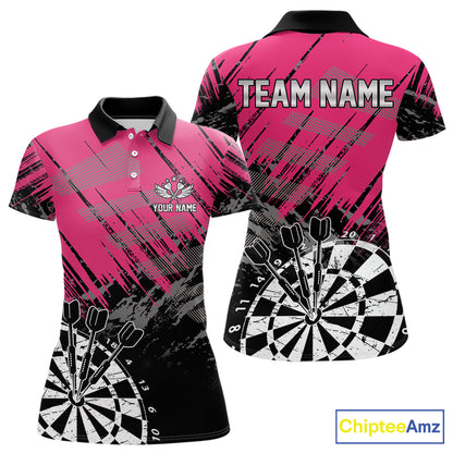 Pink Black Grunge Dart Shirts For Women Custom Dart Jersey With Pocket Option TDM6381