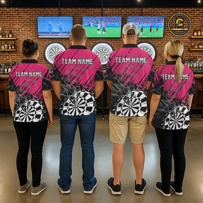 Pink Black Grunge Dart Shirts For Men Custom Dart Jersey With Pocket Option TDM6381