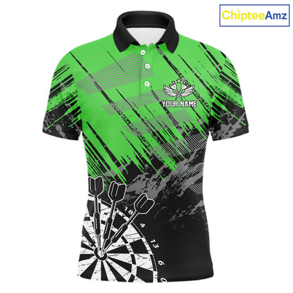 Green Black Grunge Dart Shirts For Men Custom Dart Jersey With Pocket Option TDM6382