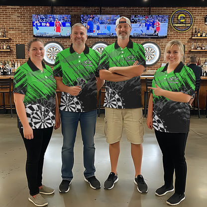 Green Black Grunge Dart Shirts For Men Custom Dart Jersey With Pocket Option TDM6382