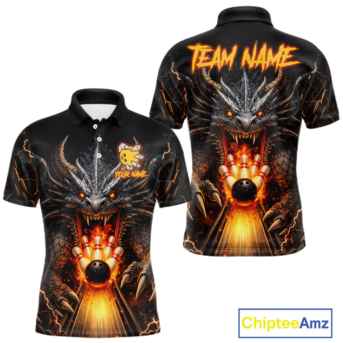 Personalized Dragon Bowling Jersey For Men Custom Fire Bowling League Team Shirt Polo & 1/4 Zip TDM6386