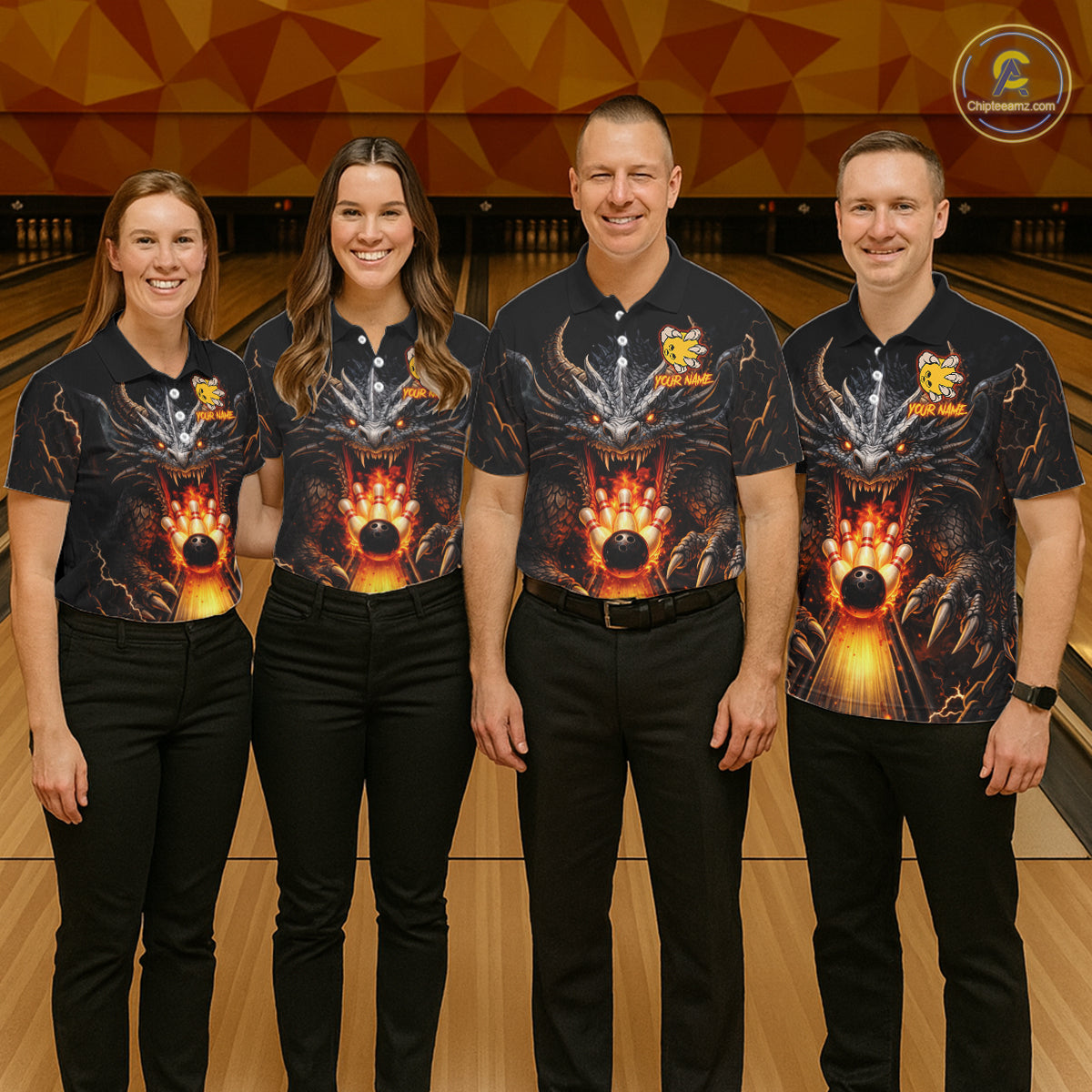 Personalized Dragon Bowling Jersey For Men Custom Fire Bowling League Team Shirt Polo & 1/4 Zip TDM6386