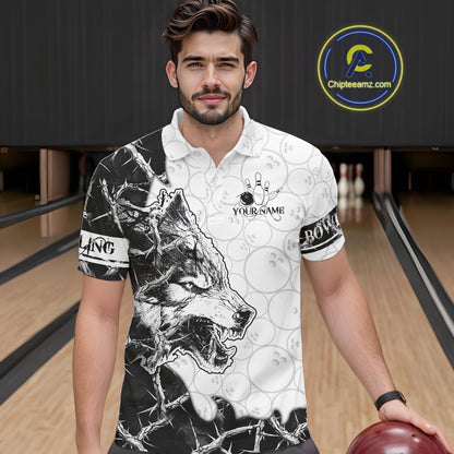 White Black Thorny Camo Wolf Bowling Shirt For Men Custom Bowling Team Jersey Polo & 1/4 Zip TDM6390