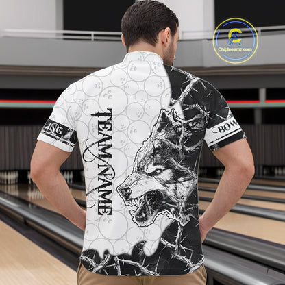 White Black Thorny Camo Wolf Bowling Shirt For Men Custom Bowling Team Jersey Polo & 1/4 Zip TDM6390