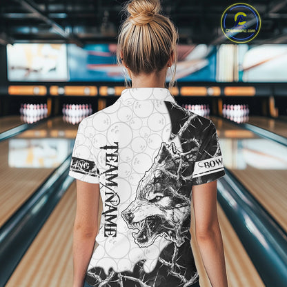 White Black Thorny Camo Wolf Bowling Shirt For Women Custom Bowling Team Jersey Polo & 1/4 Zip TDM6390