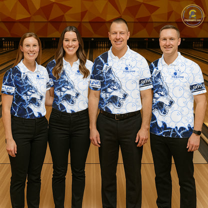 Personalized Blue Thorny Camo Wolf Bowling Shirt For Men Custom Bowling Team Jersey Polo & 1/4 Zip TDM6391