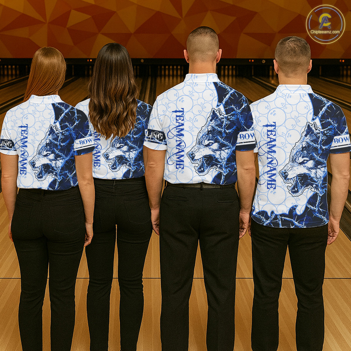 Personalized Blue Thorny Camo Wolf Bowling Shirt For Men Custom Bowling Team Jersey Polo & 1/4 Zip TDM6391