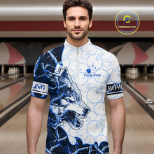 Load image into Gallery viewer, Personalized Blue Thorny Camo Wolf Bowling Shirt For Men Custom Bowling Team Jersey Polo &amp; 1/4 Zip TDM6391