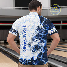 Load image into Gallery viewer, Personalized Blue Thorny Camo Wolf Bowling Shirt For Men Custom Bowling Team Jersey Polo &amp; 1/4 Zip TDM6391