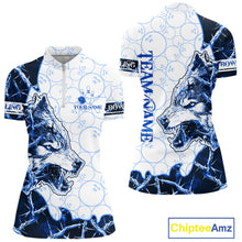 Load image into Gallery viewer, Personalized Blue Thorny Camo Wolf Bowling Shirt For Women Custom Bowling Team Jersey Polo &amp; 1/4 Zip TDM6391