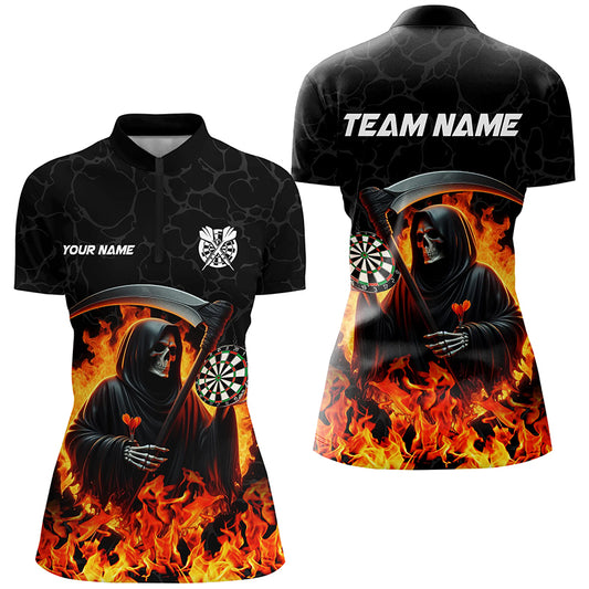 Grim Reaper Darts Board Fire Flame Women Darts Polo & Quarter-Zip Shirts Custom Darts Team Jerseys TDM1669