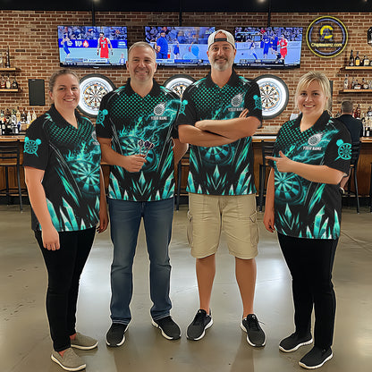 Customized Turquoise Flame Lightning Icy Darts Shirt For Women, Darts Team Jersey Polo & Quarter Zip TDM6579