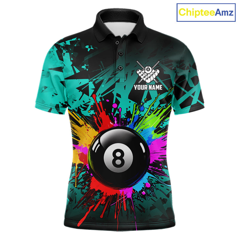 Colorful 8 Ball Pool Billiard Jersey For Men Custom Billiard Team Shirts Polo & 1/4 Zip | Turquoise TDM6581