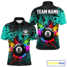 Load image into Gallery viewer, Colorful 8 Ball Pool Billiard Jersey For Men Custom Billiard Team Shirts Polo &amp; 1/4 Zip | Turquoise TDM6581