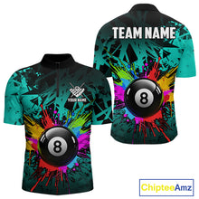 Load image into Gallery viewer, Colorful 8 Ball Pool Billiard Jersey For Men Custom Billiard Team Shirts Polo &amp; 1/4 Zip | Turquoise TDM6581