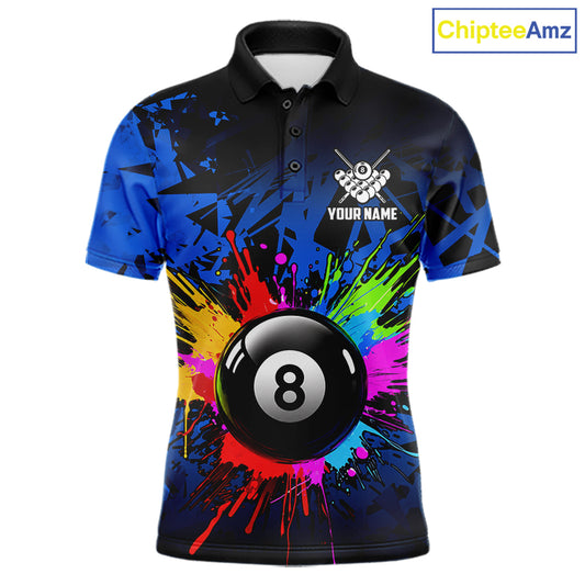 Colorful 8 Ball Pool Billiard Jersey For Men Custom Billiard Team Shirts Polo & Quarter Zip | Blue TDM6582