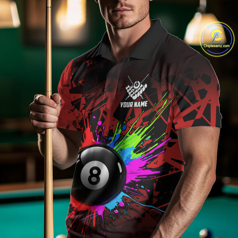 Colorful 8 Ball Pool Billiard Jersey For Men Custom Billiard Team Shirts Polo & Quarter Zip | Red TDM6583