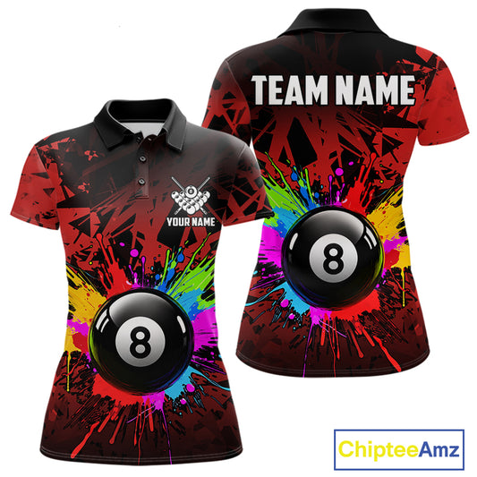 Colorful 8 Ball Pool Billiard Jersey For Women Custom Billiard Team Shirts Polo & Quarter Zip | Red TDM6583