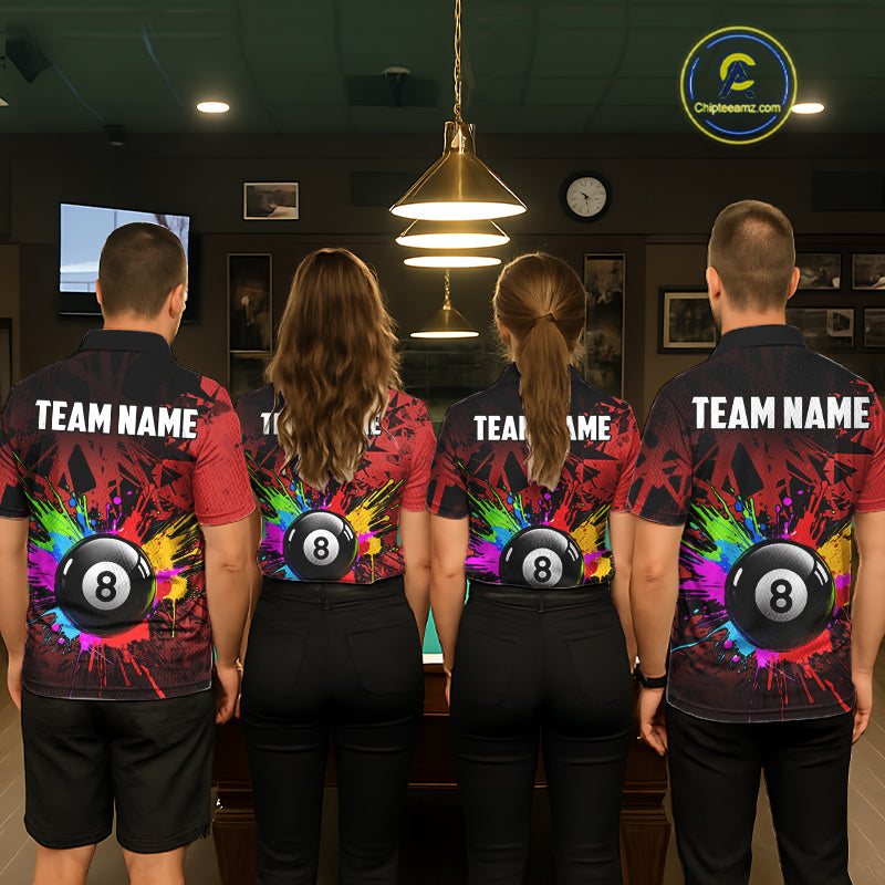 Colorful 8 Ball Pool Billiard Jersey For Men Custom Billiard Team Shirts Polo & Quarter Zip | Red TDM6583