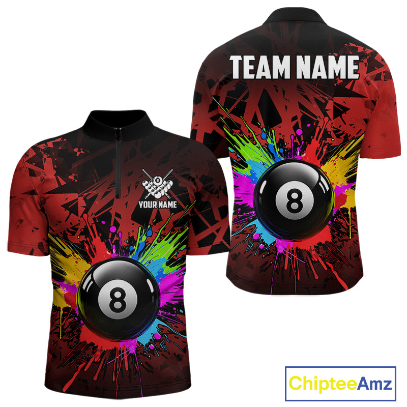 Colorful 8 Ball Pool Billiard Jersey For Men Custom Billiard Team Shirts Polo & Quarter Zip | Red TDM6583