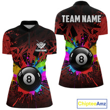 Load image into Gallery viewer, Colorful 8 Ball Pool Billiard Jersey For Women Custom Billiard Team Shirts Polo &amp; Quarter Zip | Red TDM6583