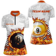 Load image into Gallery viewer, Personalized 8 Ball &amp; 9 Ball Fire Flame Smoke Billiard Shirts For Women, Billiard Apparel For Team TDM2083