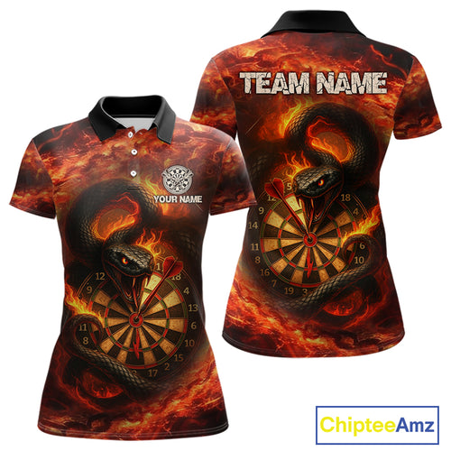 Personalized Fire Flame Orange Snake Darts Shirt For For Women Custom Darts Jersey Polo & 1/4 Zip TDM4848