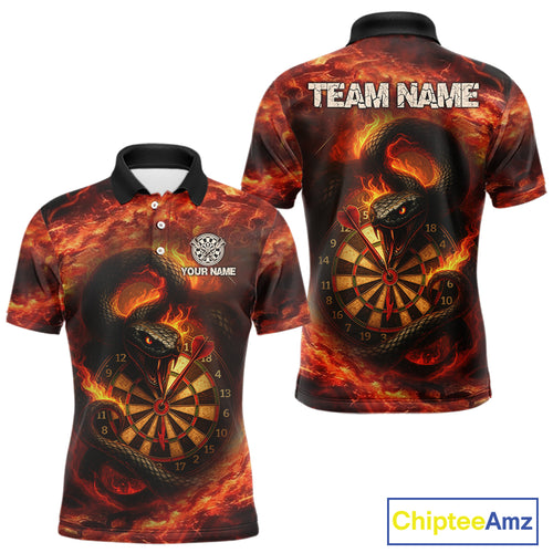Personalized Fire Flame Orange Snake Darts Shirt For For Men Custom Darts Jersey Polo & 1/4 Zip TDM4848