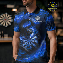 Load image into Gallery viewer, Personalized Fire Flame Blue Snake Darts Shirt For For Men Custom Darts Team Jersey Polo, 1/4 Zip TDM4849