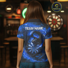 Load image into Gallery viewer, Personalized Fire Flame Blue Snake Darts Shirt For For Women Custom Darts Team Jersey Polo, 1/4 Zip TDM4849