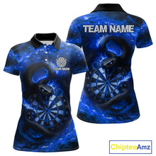 Load image into Gallery viewer, Personalized Fire Flame Blue Snake Darts Shirt For For Women Custom Darts Team Jersey Polo, 1/4 Zip TDM4849