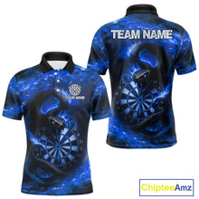 Load image into Gallery viewer, Personalized Fire Flame Blue Snake Darts Shirt For For Men Custom Darts Team Jersey Polo, 1/4 Zip TDM4849