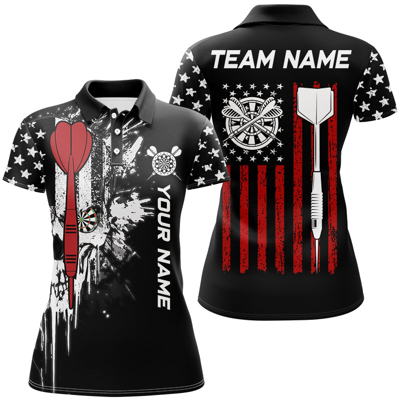 Grunge Skull Custom Black American Flag Dart Shirts For Women, Patriotic Dart Jerseys Team Uniform TDM2807