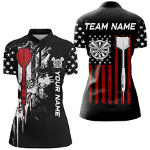 Load image into Gallery viewer, Grunge Skull Custom Black American Flag Dart Shirts For Women, Patriotic Dart Jerseys Team Uniform TDM2807