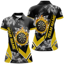 Load image into Gallery viewer, Personalized Dartboard Fire Flame Smoke Custom Dart Shirts For Women, Darts Team Jerseys | Yellow TDM2810