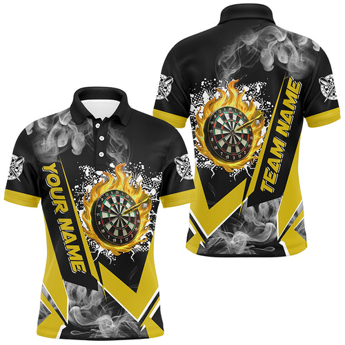 Personalized Dartboard Fire Flame Smoke Custom Dart Shirts For Men, Darts Team Jerseys | Yellow TDM2810