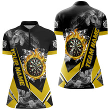 Load image into Gallery viewer, Personalized Dartboard Fire Flame Smoke Custom Dart Shirts For Women, Darts Team Jerseys | Yellow TDM2810