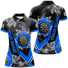 Load image into Gallery viewer, Personalized Dartboard Fire Flame Smoke Custom Dart Shirts For Women, Darts Team Jerseys | Blue TDM2811