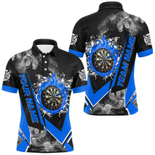 Load image into Gallery viewer, Personalized Dartboard Fire Flame Smoke Custom Dart Shirts For Men, Darts Team Jerseys | Blue TDM2811