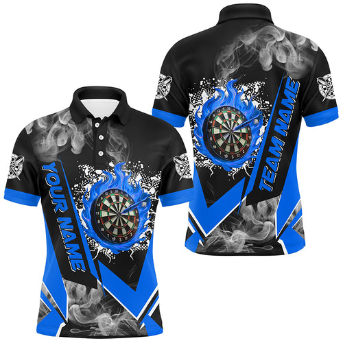 Personalized Dartboard Fire Flame Smoke Custom Dart Shirts For Men, Darts Team Jerseys | Blue TDM2811