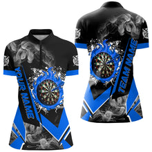 Load image into Gallery viewer, Personalized Dartboard Fire Flame Smoke Custom Dart Shirts For Women, Darts Team Jerseys | Blue TDM2811