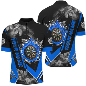 Personalized Dartboard Fire Flame Smoke Custom Dart Shirts For Men, Darts Team Jerseys | Blue TDM2811