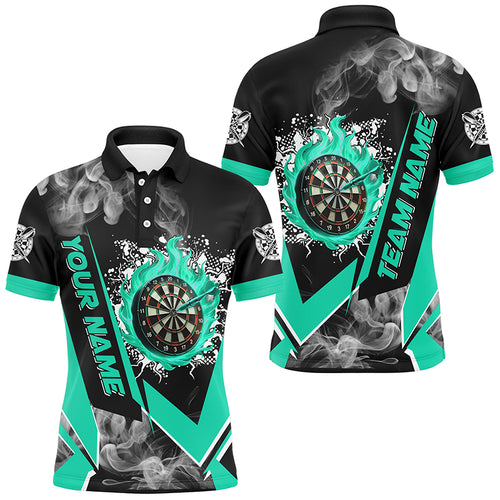 Personalized Dartboard Fire Flame Smoke Custom Dart Shirts For Men, Darts Team Jerseys | Turquoise TDM2812