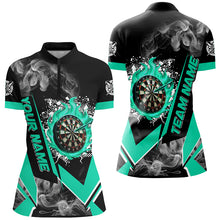 Load image into Gallery viewer, Personalized Dartboard Fire Flame Smoke Custom Dart Shirts For Women, Darts Team Jerseys | Turquoise TDM2812