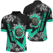 Load image into Gallery viewer, Personalized Dartboard Fire Flame Smoke Custom Dart Shirts For Men, Darts Team Jerseys | Turquoise TDM2812