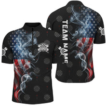 Load image into Gallery viewer, American Flag Smoke Patriotic Darts Polo, Quarter-Zip Shirt Custom Dart Shirts For Men Dart Jerseys TDM2813